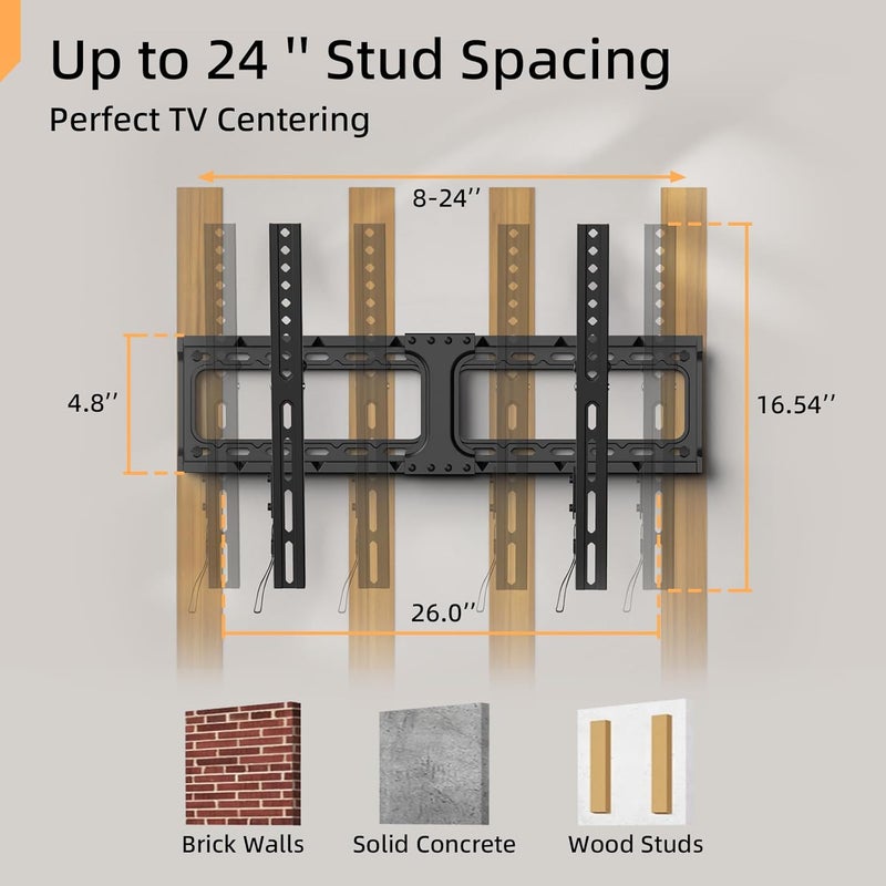 IWORKBOARD 55 65 75 85 inch Tilting TV Wall Mount for 32-90 '' TVs, Low Profile TV Mount Bracket, Safe Lock & Quick Release, Max VESA 600x400mm, 24 inch Studs,132 lbs, Fit Most 55+ 75+ 85+ 86 TVs - Image 5
